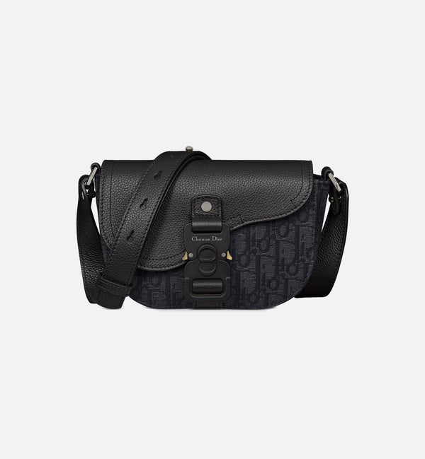 Mini sac Messenger Dior à rabat Saddle Toile - Noir