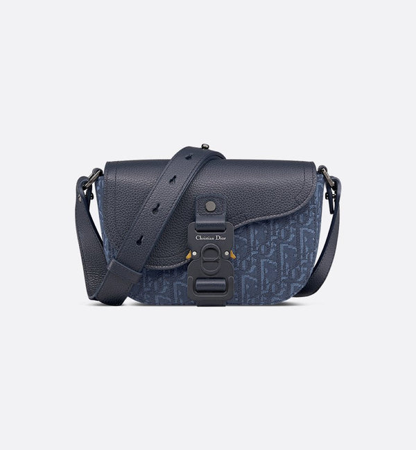 Mini sac Messenger à rabat Saddle Dior Bleu Marine