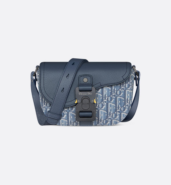 Mini sac Messenger Dior à rabat SaddleToile - Bleu jeans