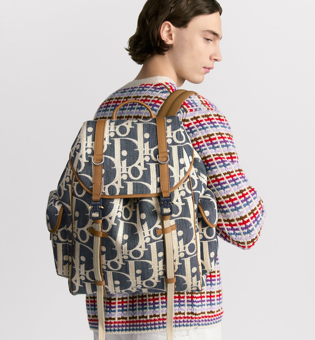 Sac à dos à rabat Dior Hit The Road - Bleu motif blanc