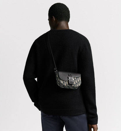Mini sac Messenger à rabat Saddle Dior Noir et Beige