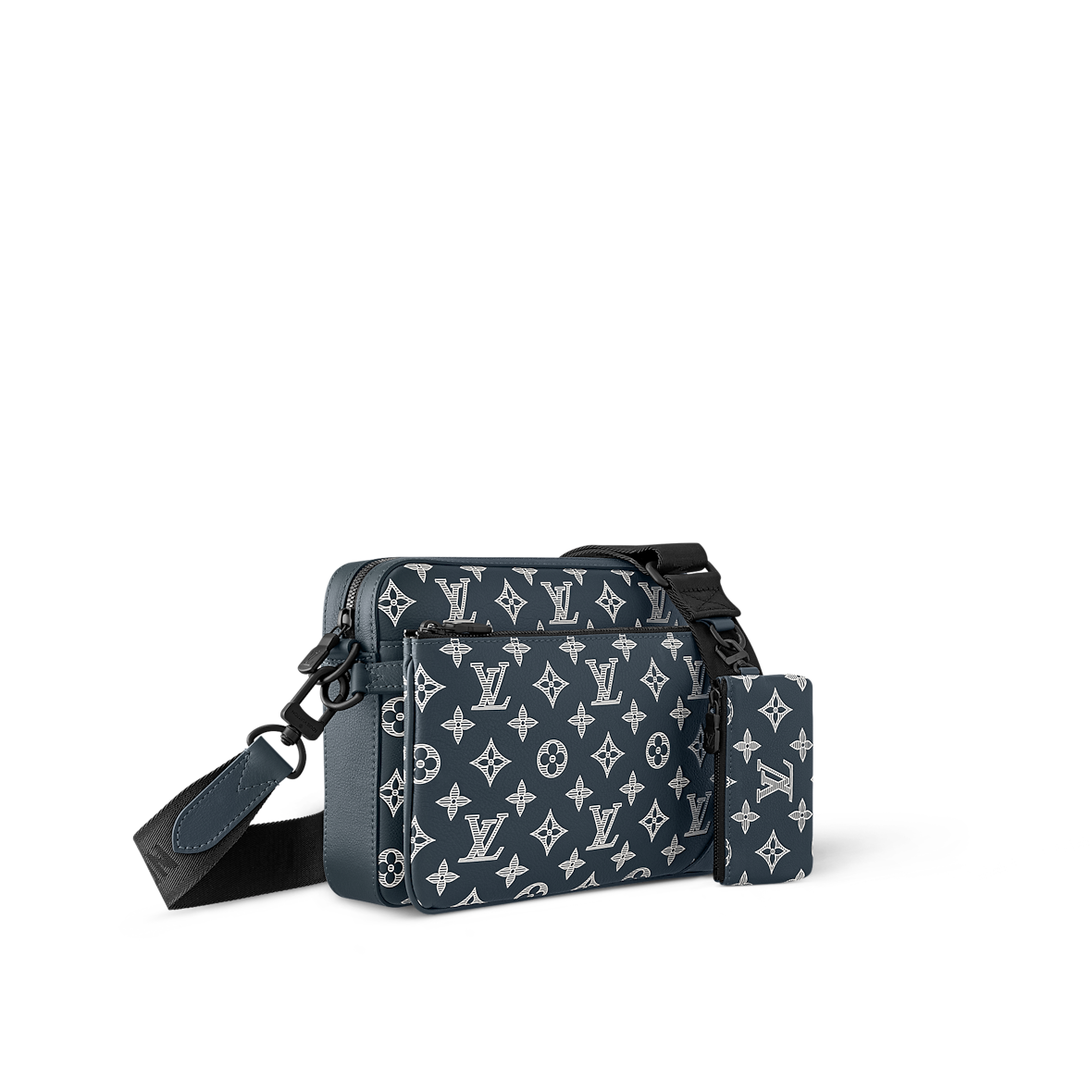 Sac Trio Messenger - LV - Bleu motif blanc