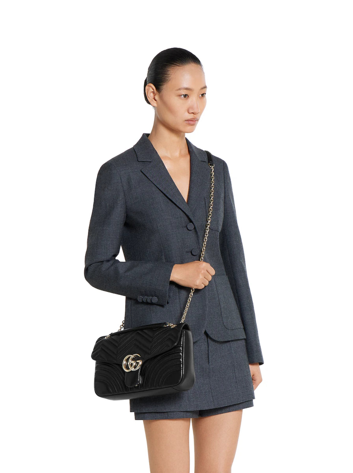 Sac à épaule grand format à motif GG Marmont - Noir